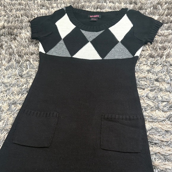 Black, Gray and White Argyle Sweater Dress, Size S - Picture 3 of 5